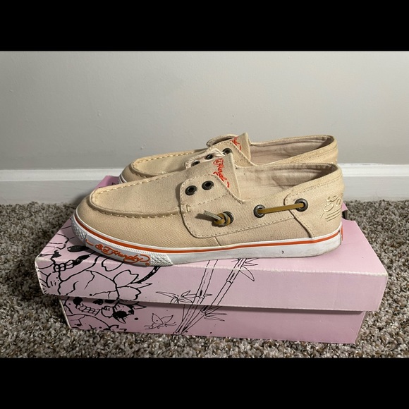 Vintage Ed Hardy Tan & Orange Boat Shoes. Size 7. - Picture 5 of 11